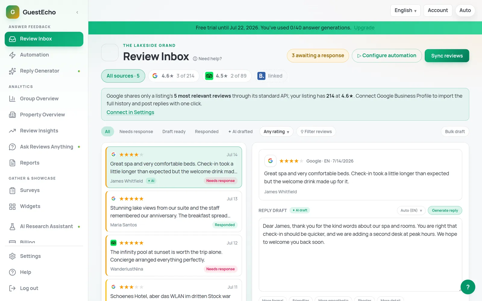 Review Inbox - Every review, every platform, one inbox